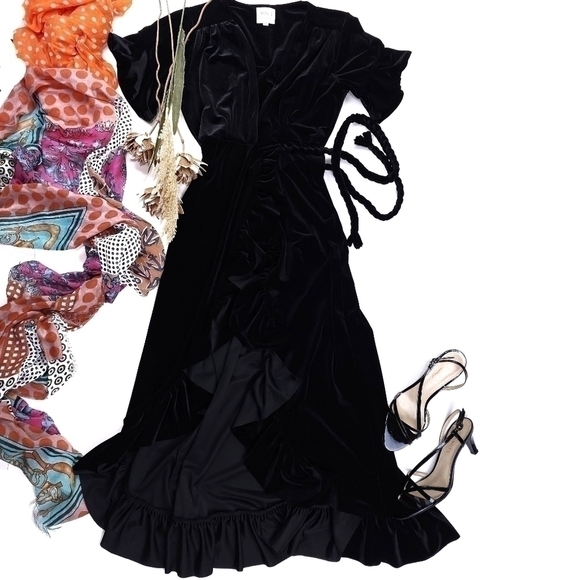 New Misa Los Angeles Black Viscose Velvet Wrap Ruffled Maxi Dress Sz Xs - Picture 13 of 13